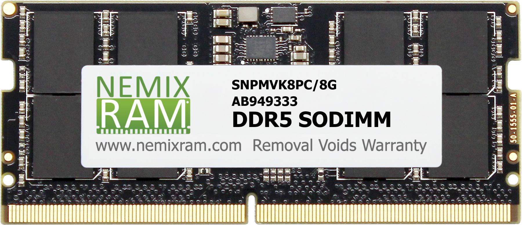 NEMIX RAM 8GB DDR5 4800MHZ PC5-38400 SODIMM Dell Compatible Part SNPMVK8PC/8G AB949333