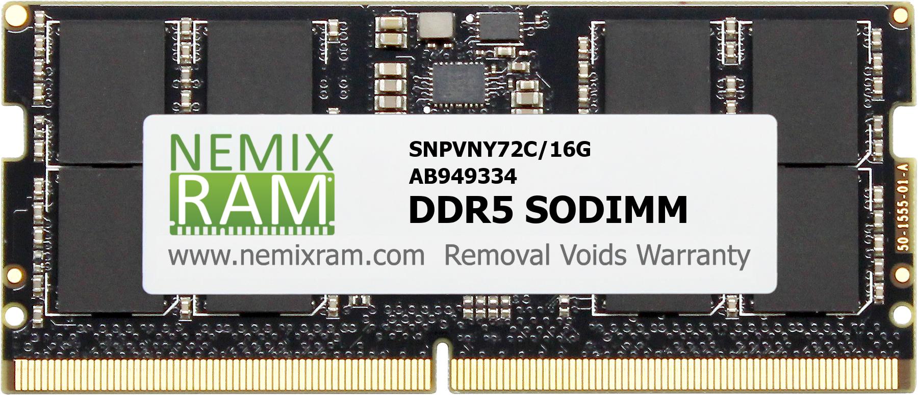 NEMIX RAM 16GB DDR5 4800MHZ PC5-38400 SODIMM Dell Compatible Part SNPVNY72C/16G AB949334