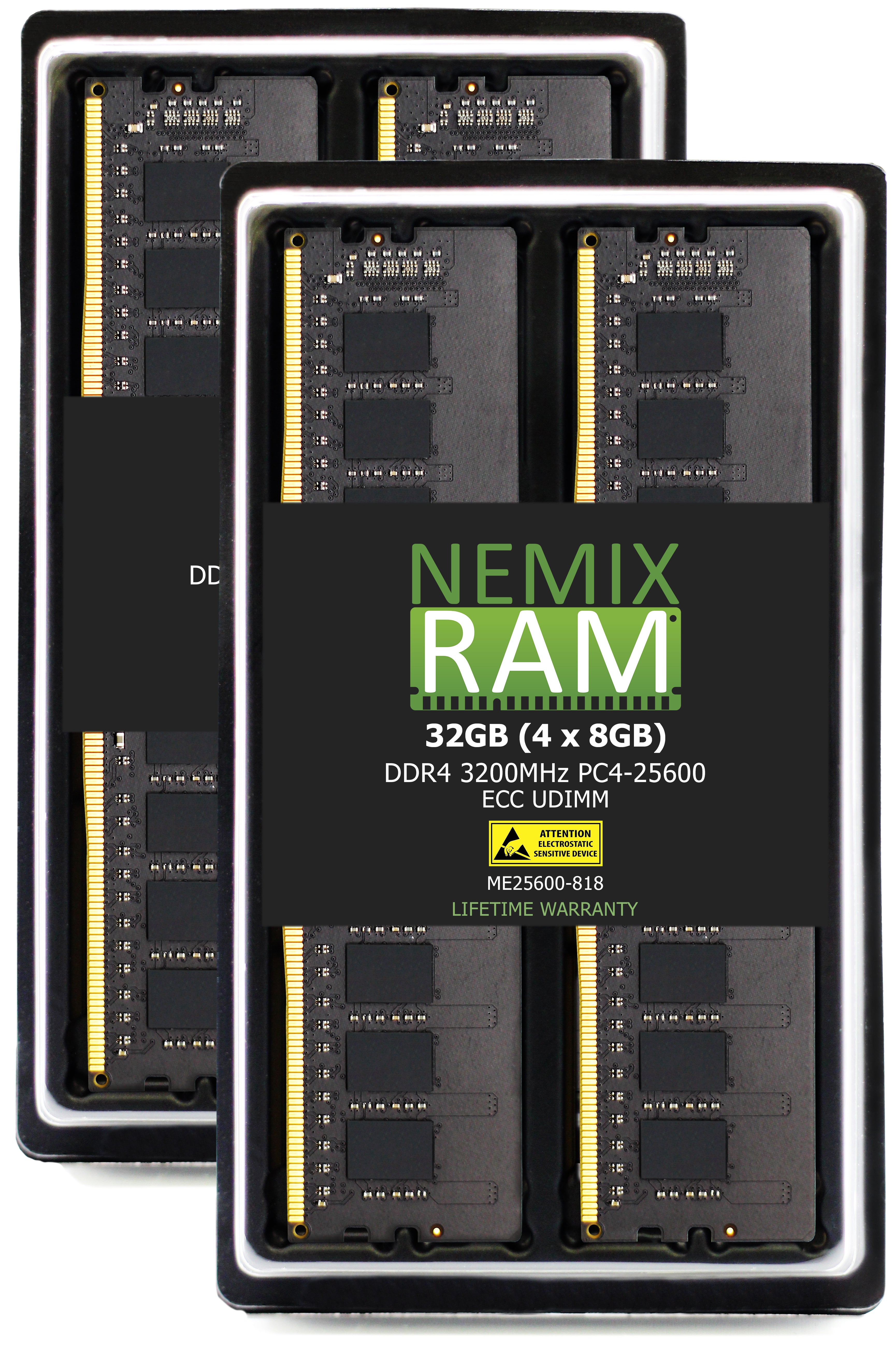 QNAP RAM-8GDR4ECI0-UD-3200 8GB DDR4 3200MHz PC4-25600 ECC UDIMM 1Rx8 Compatible Memory